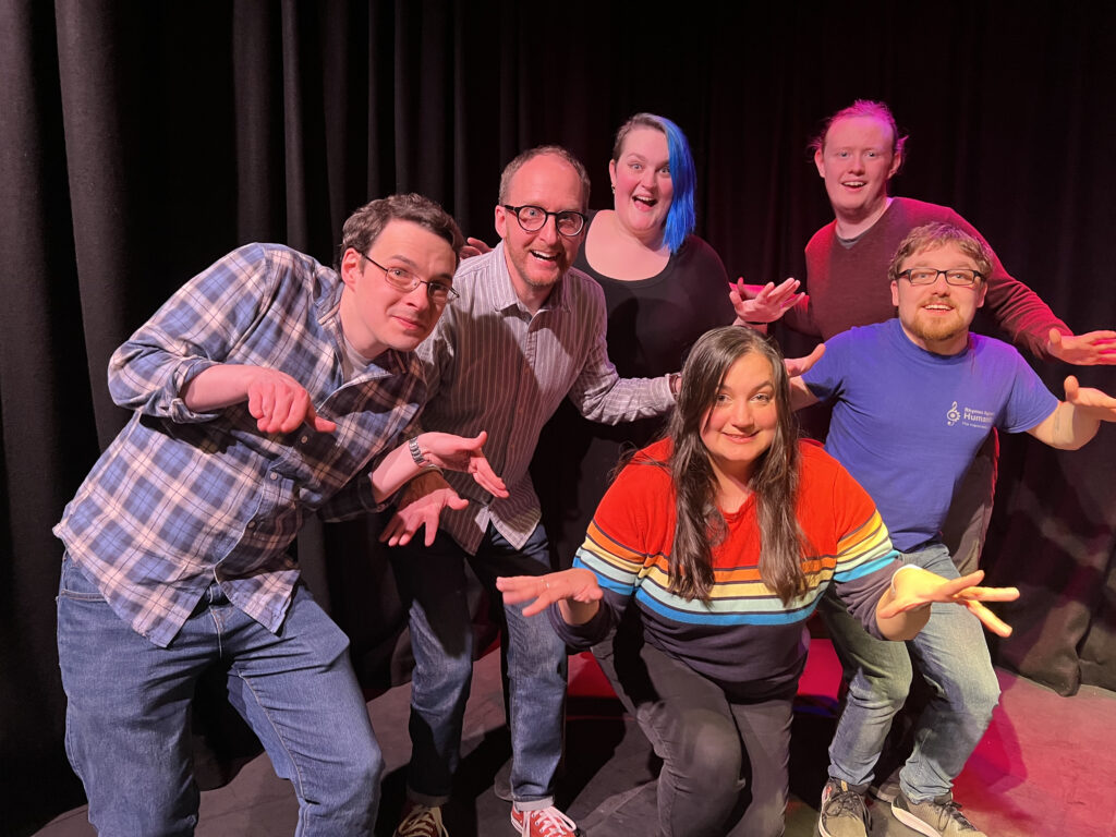 The cast of Rhymes Against Humanity on stage in Leicester after their improvised musical at Upstairs At The Western